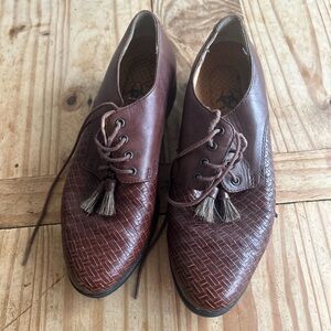 Brown western  woven Leather womens  Shoes with horse hair tassel